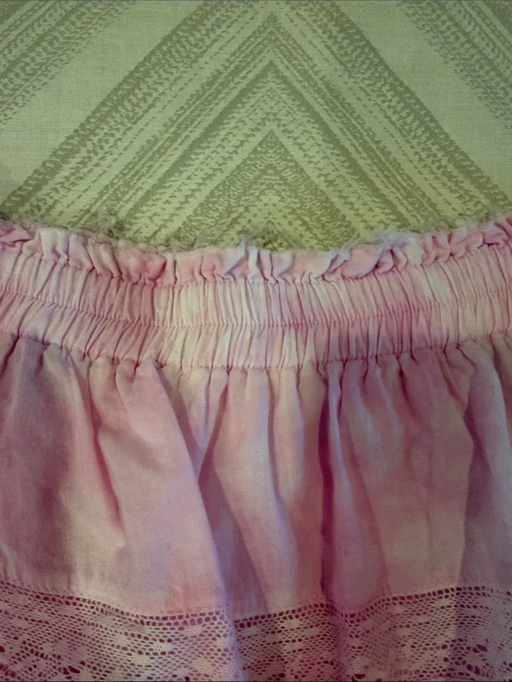 LoveShackFancy Pink White Tie Dye Lace Tiered Mini Skirt Size Medium